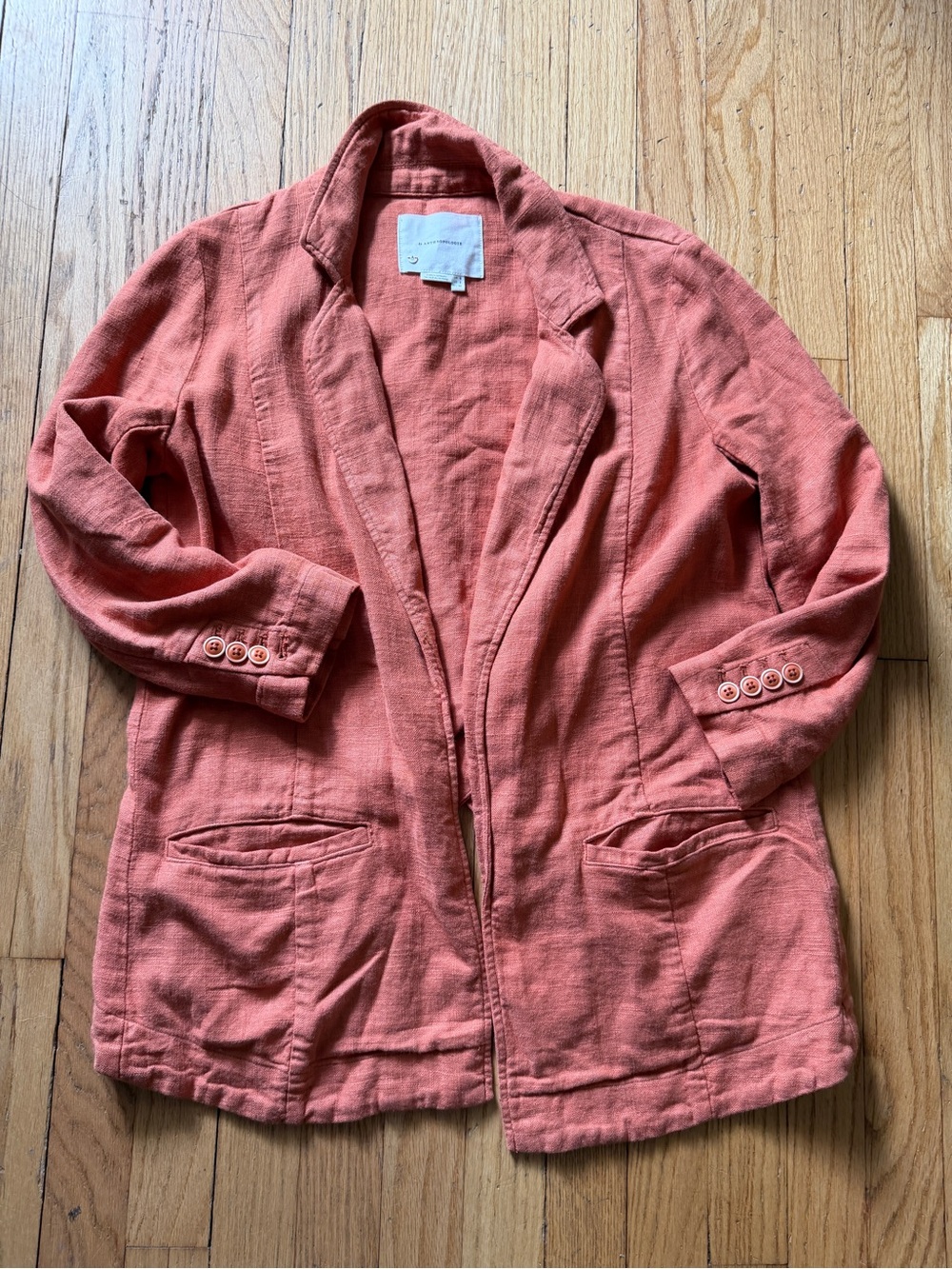 Anthropologie Coral Linen-Blend Blazer